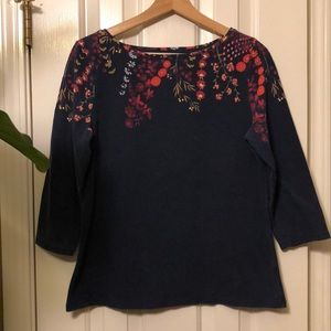 Talbots 3/4 sleeve shirt with design on yoke, PL